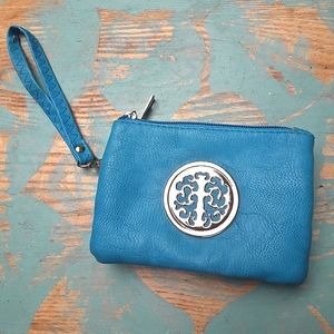 Wristlet Purse Tote Wallet Bag Turquoise Teal ID Pocket Tree Vegan Leather elsa